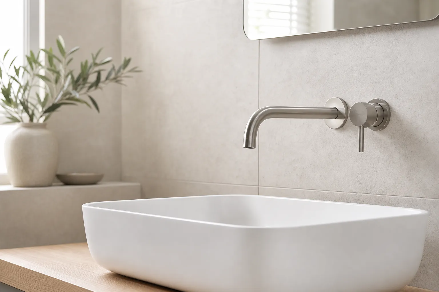 Mischbatterie und Edelstahl-Detail im Badezimmer